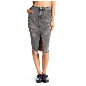 One Teaspoon Denim Skirt 23 NWT Phantome Cadillac Distressed Slit Gray Street